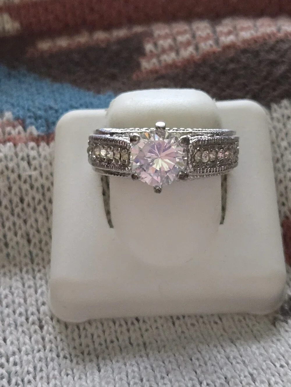 Silver Round Center Stone Engagement Ring with Accent Stones 3 Cttw